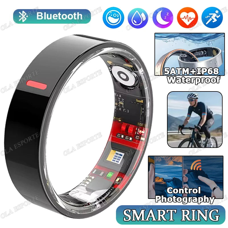 Men Women Fashion Smart Ring Sleep Heart Rate Blood Pressure Monitoring Bluetooth Connection Multiple Sports Modes Fitness Rings