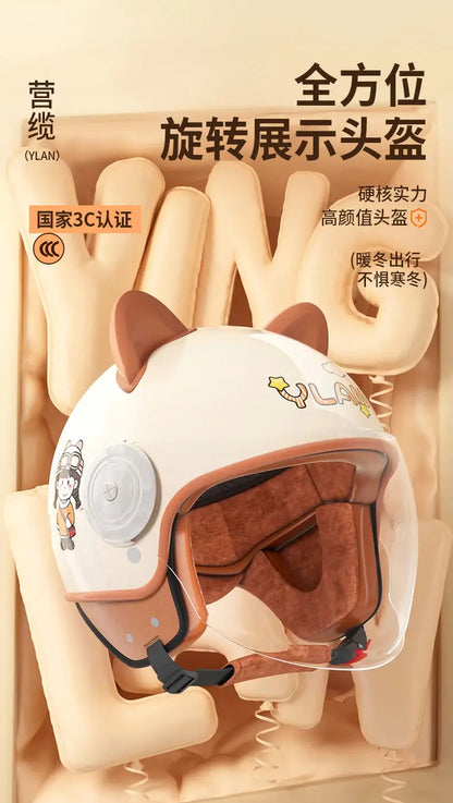 Winter Warm Women's Electric Car Helmet Four Seasons Motorcycle Safety Cap Full Face Helmet 3C Certified Abs Material