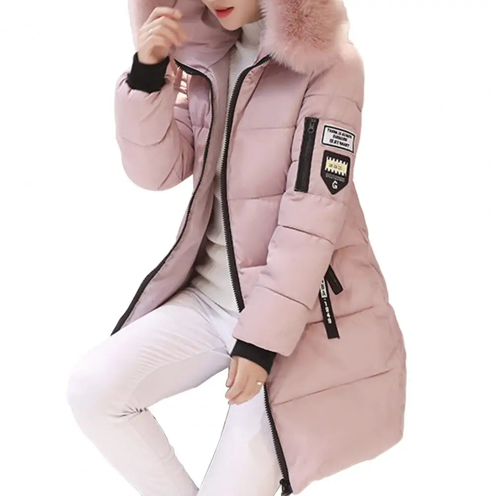2025 Women Winter Cotton Coat Thickened Padded Stuffed Hooded Mid Length Warm Winter Coat Solid Color Slim Fit Lady Down Coat