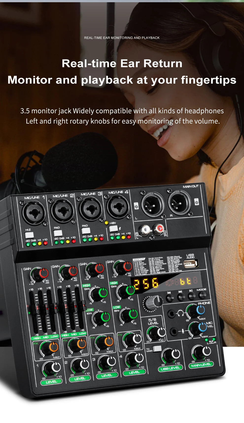 GAX-GT6  Professional 6-channel audio mixer, portable audio card, mixer，6-channel DJ controller/audio console mixer