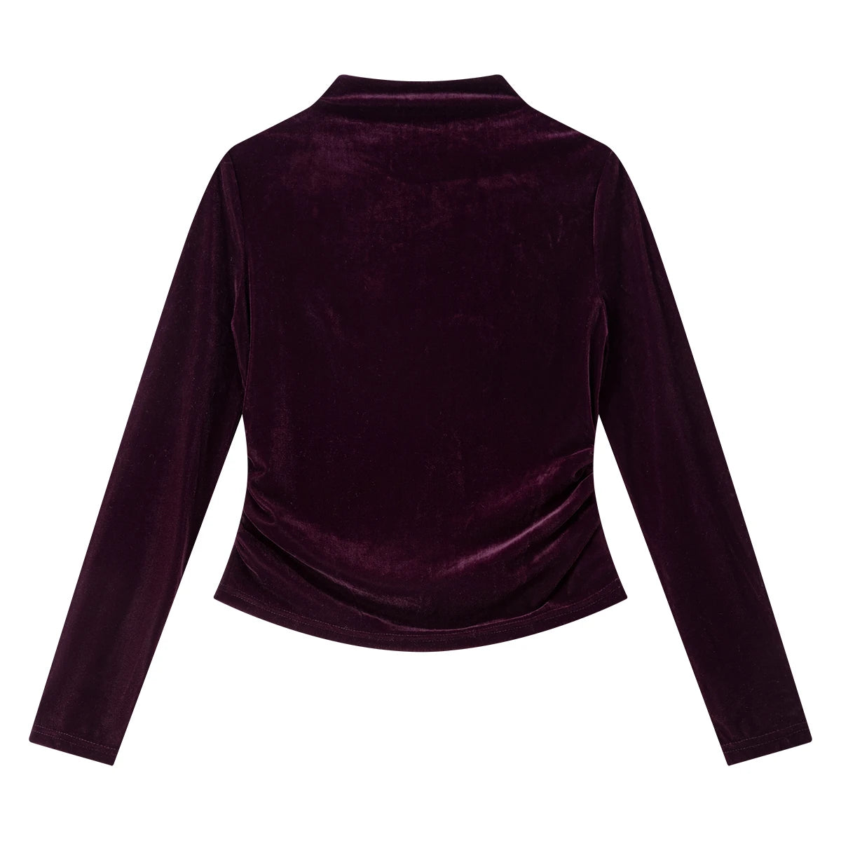 VIMLY Women's Red Velvet T-shirt Casual Knitted Slim Fit Tops Winter 2026 Vintage Mock Neck Folds Long Sleeve Ladies Tees A3305
