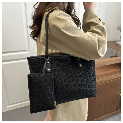 2pcs/set Leopard Print Women Shoulder Bag For Commuting, Daily Used, Casual Tote Bag Large Capacity Ladies Handbags And Purses