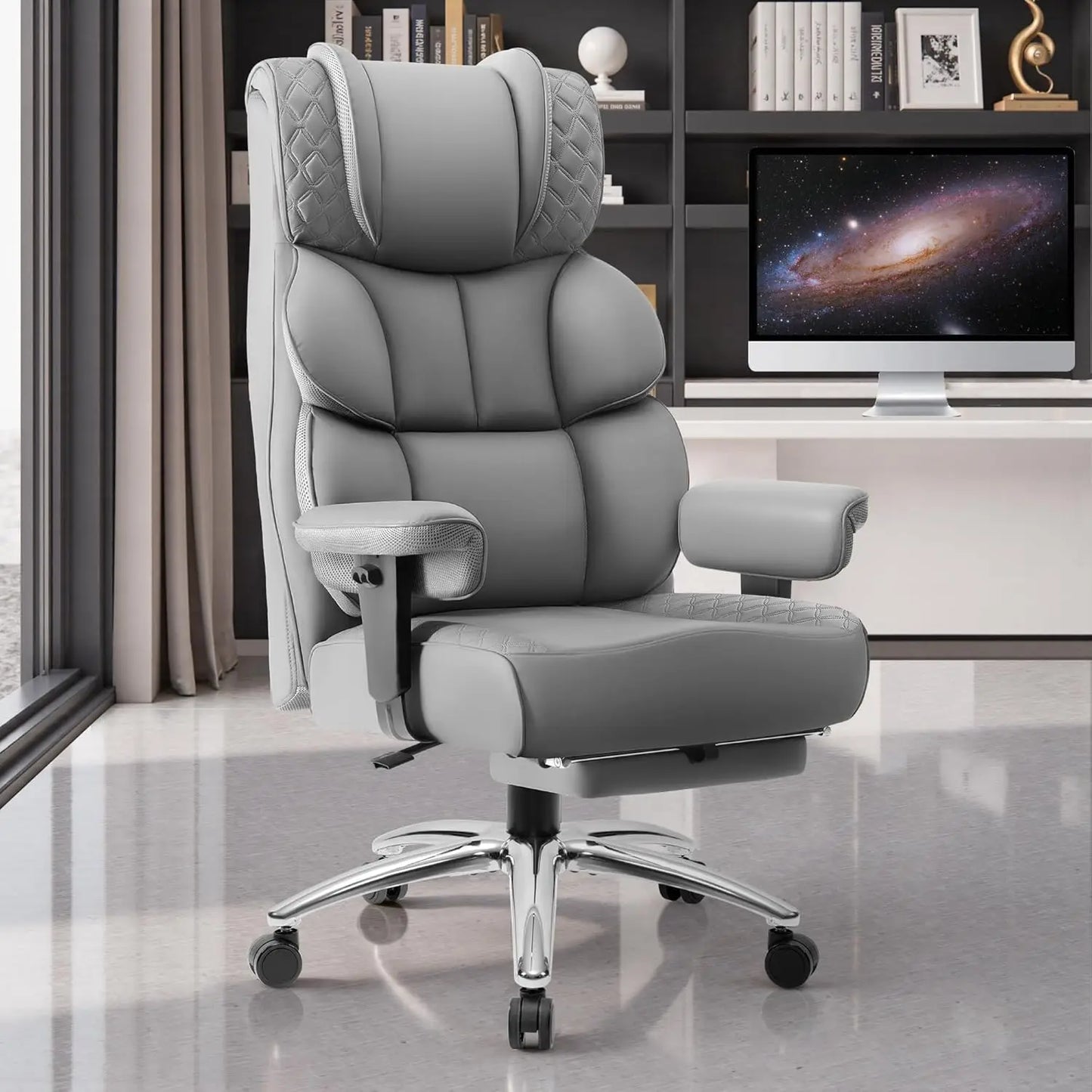 Office Desk Chair, Big and Tall Leather Gaming Chair with Footrest, Wide Ergonomic Comfy Executive High-Back, Customized