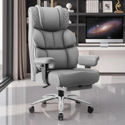 Office Desk Chair, Big and Tall Leather Gaming Chair with Footrest, Wide Ergonomic Comfy Executive High-Back, Customized