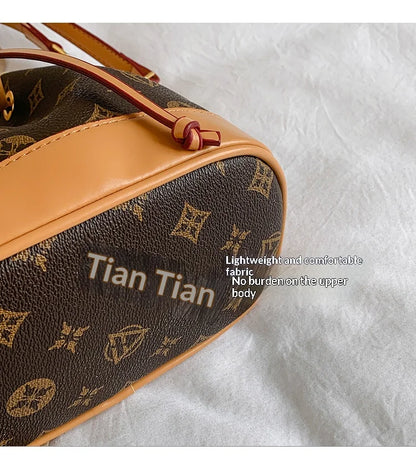 2026 Lady Luxurious Retro Bucket Bag-Shoulder Sling Bag, Backpack, Handbag, Print Drawstring Shoulder bag, Casual Versatile