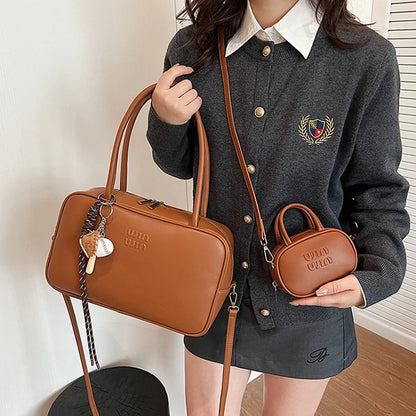 Women's Fashion Bowling Tote Handbags And Purses Retro Shoulder Crossbody Bags Quality Leather Ladies Messenger Bag Mini Purse