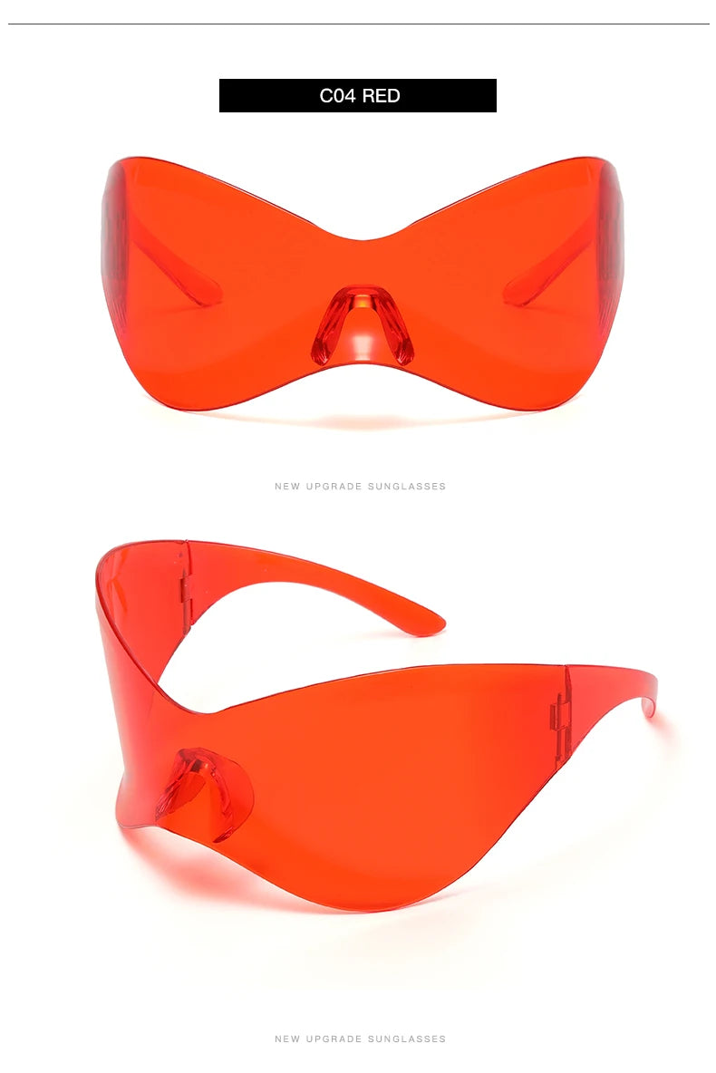 Protective Glasses New Oversized Y2K Punk Rimless Sunglasses Women Men Brand Designer Hip Hop Sport One Piece Sun Glasses Shades