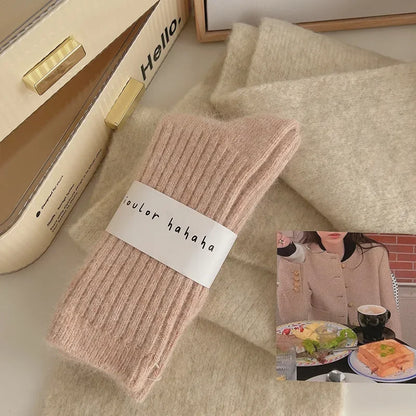 Cashmere winter warm velvet socks fashionable Harajuku thick mid tube socks soft sleep home socks striped women's long socks