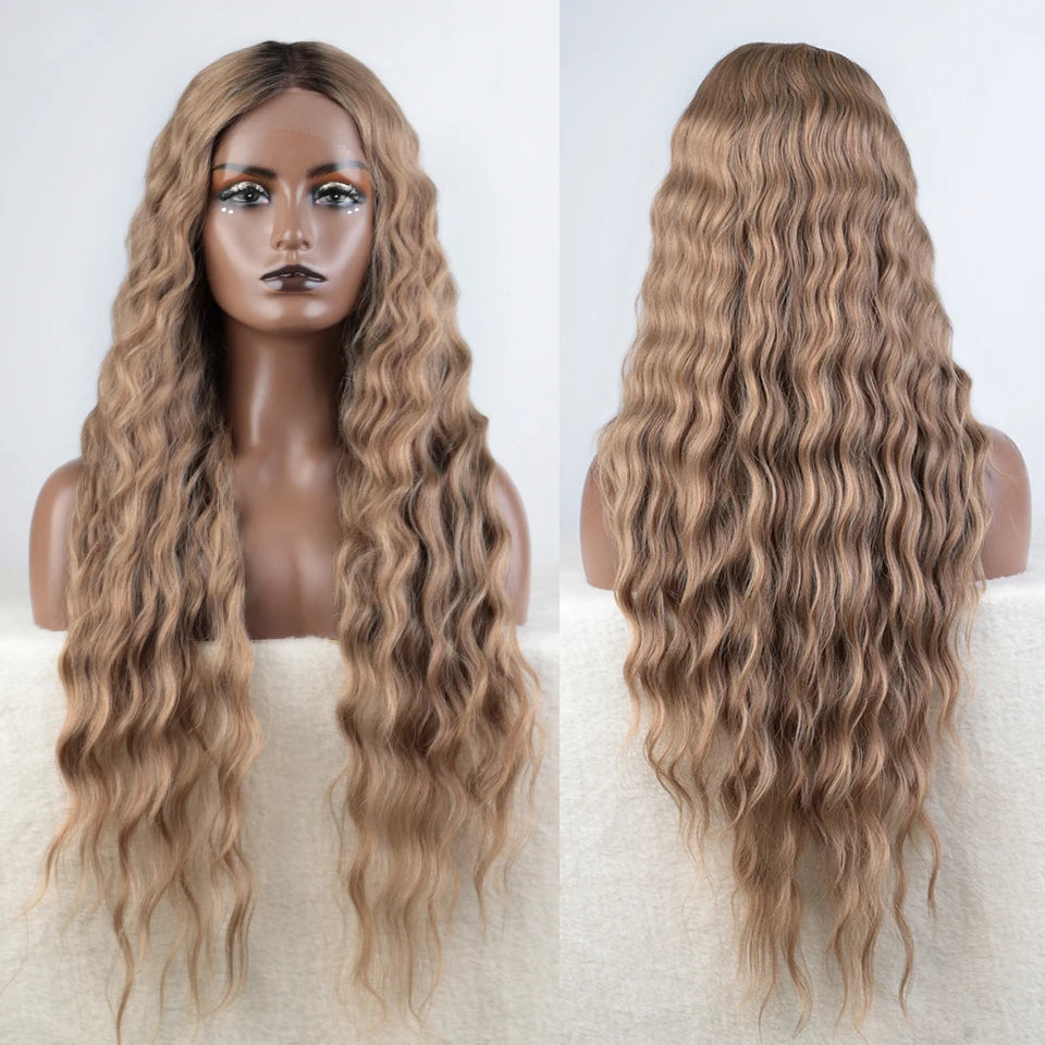 Synthetic Lace Front  Wig 30" Ombre Blonde Black Wig Baby Hair Wigs Long Wavy Hair Lace Wig For Women Lace Front Wig Cosplay Wig