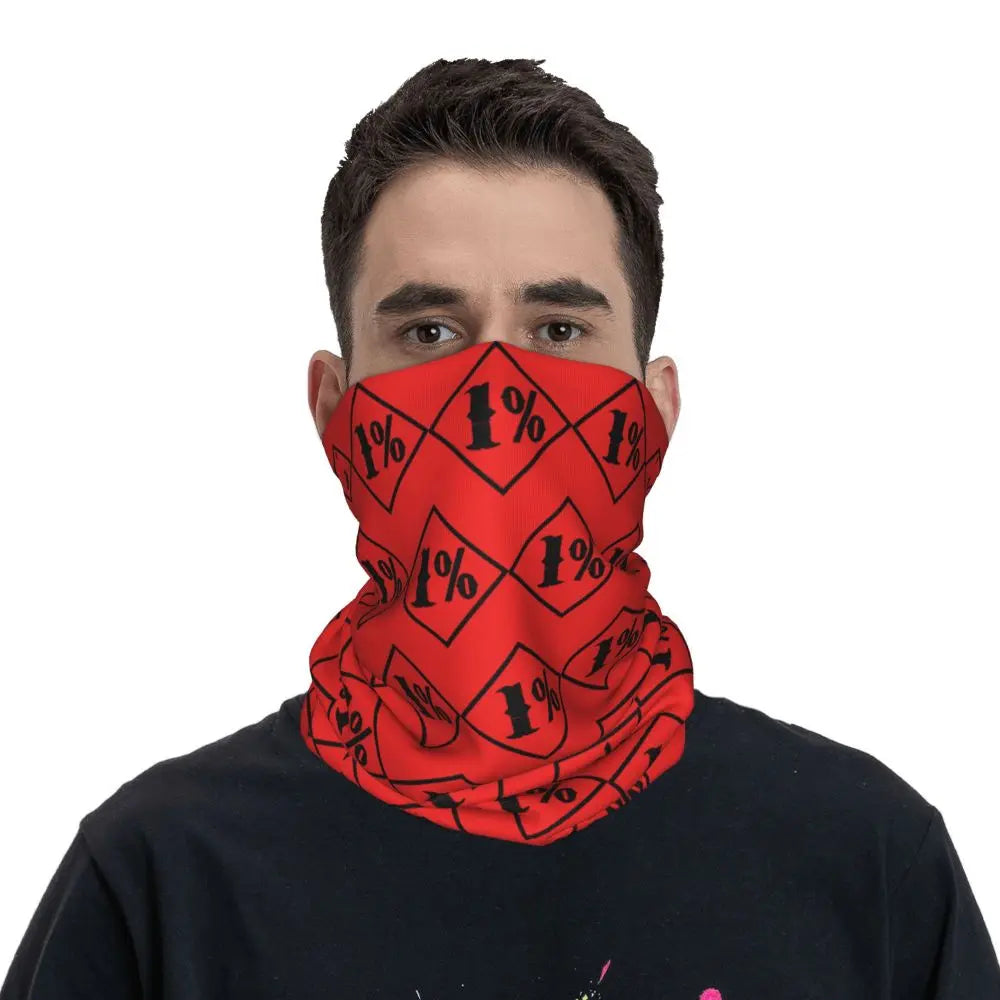 One Percenter 1% Bandana Neck Cover Printed Motorcycle Club Biker Mask Scarf Multifunctional Cycling Scarf for Men Women Adult