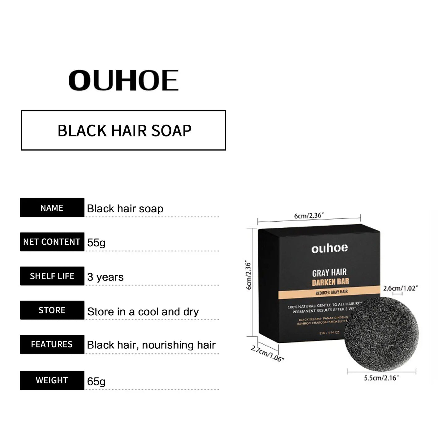 Darkening Hair Soap Deep Cleansing Blackening Beard Eyebrows Strengthen Nourish Repairing White Grey Hairs Treatment Shampoo Bar