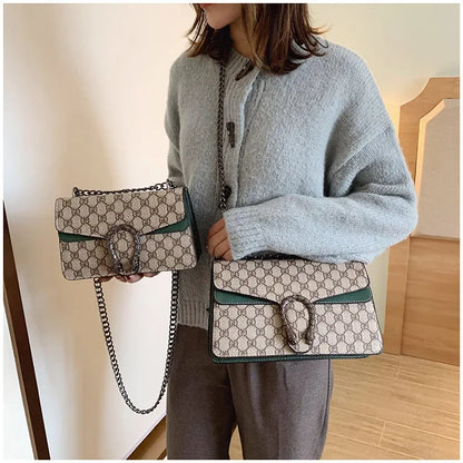 Fashionable Mini Printed Chain Women's Bag Crossbody Shoulder Bag Soft PU Leather Square Shape Bag with Phone Pocket