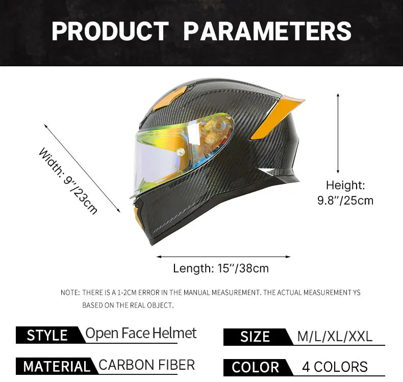 All-New Carbon Hybrid Retro High Quality Full Face Motorcycle Helmet Anti-Fog Visor Stabile Zero Glare Reduce Pressure Points