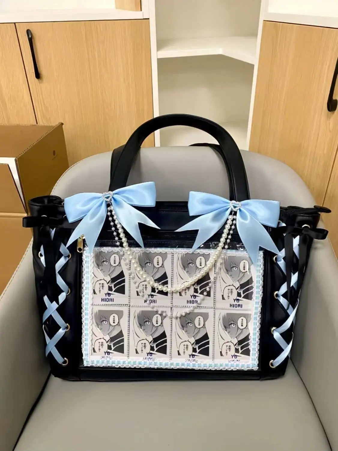 New Ribbon Cute Handbag for Women Large Capacity Transparent DIY Badge One-shoulder Tote Bag Japanese Sweet Girl Ulzzang Ita Bag