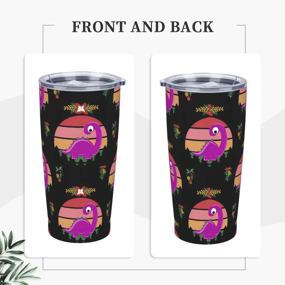 Stainless Steel Tumbler Dinosaur Silhouette Mugs Cup With Straws Animal Beach Cold Drink Water Bottle Insulated Thermal Mug