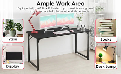47 Inch Computer Desk Home Office Study Gaming Writing Square Table Modern Simple Style Compact with Metal Frame Easy Assembly