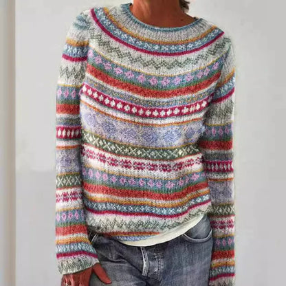 2025 Spring Knitted Women Sweater Print O-neck Long Sleeve Casual Loose Sweaters Female Winter Elegant Trendy Ladies Clothes