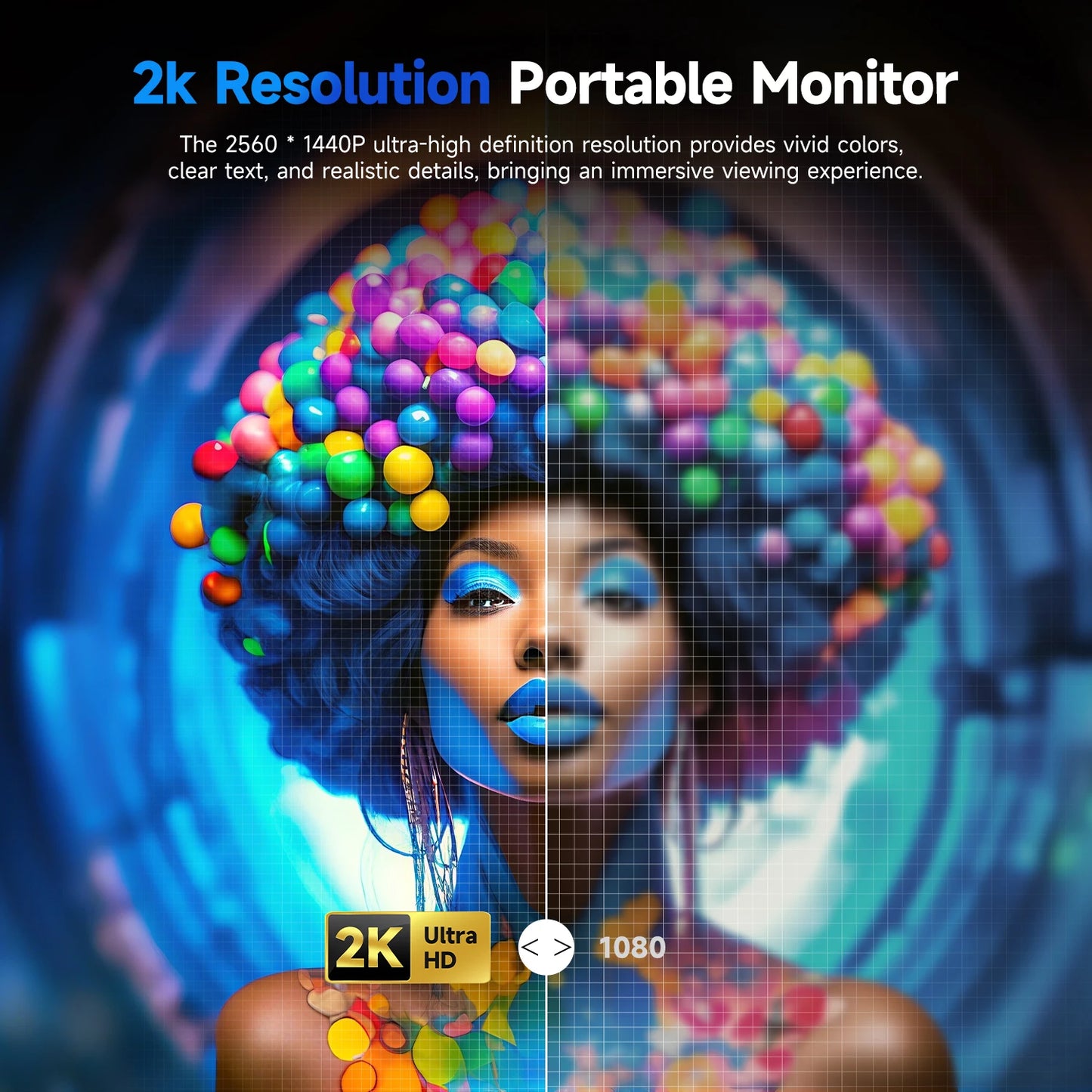 EVICIV 22" 2K Portable Monitor 2560*1440P 100%DCI-P3 QLED External Screen For Loptop Phone With HDMI Computer Display Extension