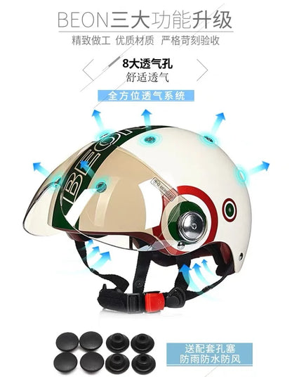 BEON Motorcycle Helmet for Adult and Child All Seasons Electric Vehicle Half Helmet Summer Sun Protection Helmet Motorcycle