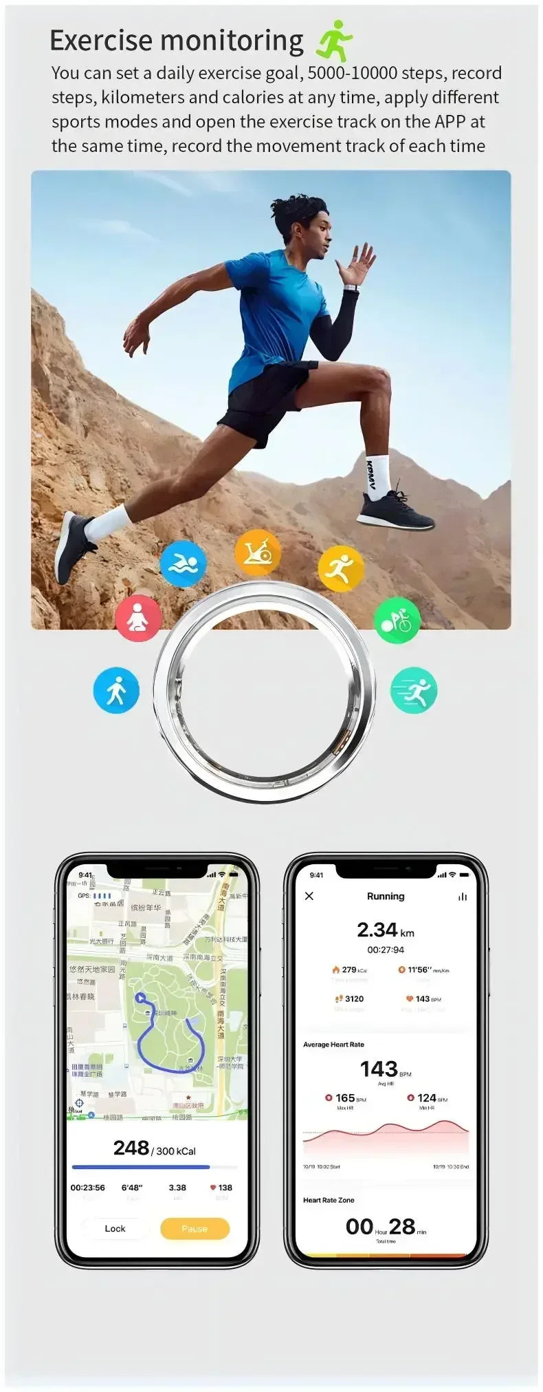 Diamond Smart Ring for Men Women Heart Rate Blood Oxygen Sleep monitoring IP68 Waterproof Sport Modes Ring For Android IOS