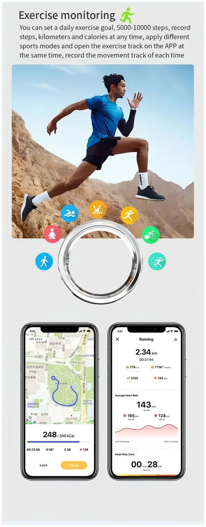 Diamond Smart Ring for Men Women Heart Rate Blood Oxygen Sleep monitoring IP68 Waterproof Sport Modes Ring For Android IOS
