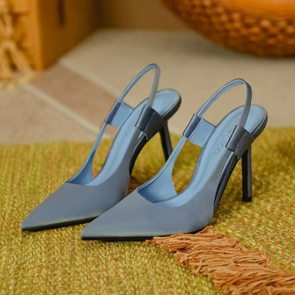 2025 New Fairy Pink Womens High Heel Sandals Pointed Toe Shallow Mouth Soft Leather Heels Ladies Fashion Banquet Versatile Shoes