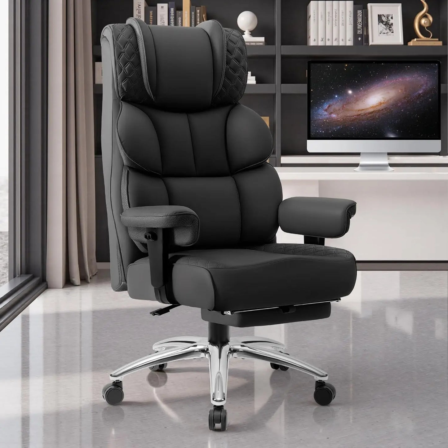 Office Desk Chair, Big and Tall Leather Gaming Chair with Footrest, Wide Ergonomic Comfy Executive High-Back, Customized