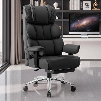 Office Desk Chair, Big and Tall Leather Gaming Chair with Footrest, Wide Ergonomic Comfy Executive High-Back, Customized