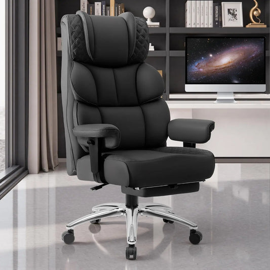 Office Desk Chair, Big and Tall Leather Gaming Chair with Footrest, Wide Ergonomic Comfy Executive High-Back, Customized