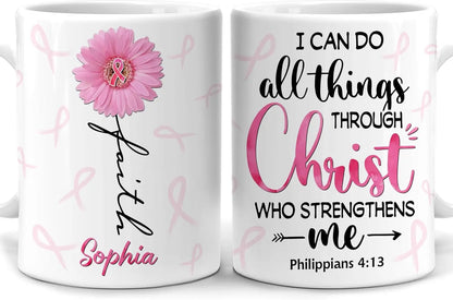 Personalized Breast Cancer Awareness Mug Gifts for Women - Birthday Christmas Gifts For Breast Cancer Warriors Survivors