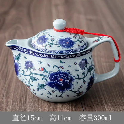 Household Porcelain Teapot Ceramic Large Capacity Pot Blue and White Retro Loop Handle Beam