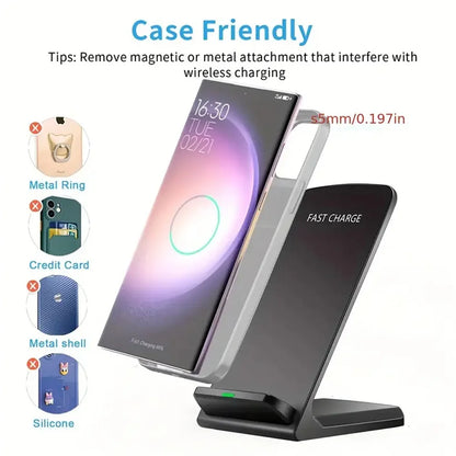 30W Fast Wireless Charger Stand Pad for iPhone 17-11/XR, Samsung Galaxy S25/S26/S21/S20, Xiaomi, Huawei & All Qi-enabled Phones