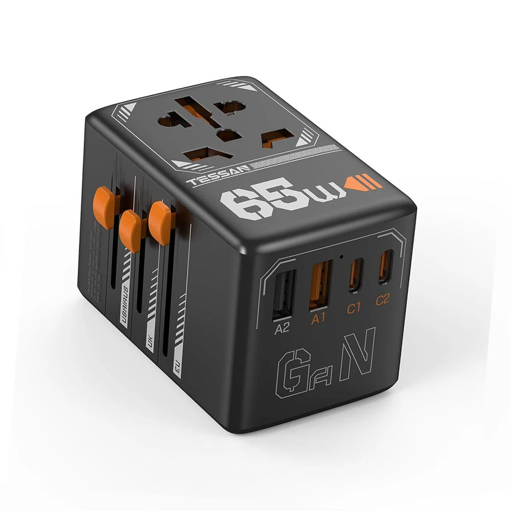 TESSAN International Plug Adaptor GaN Travel Adapter with Universal Outlet 1 USB A 3 Type C Fast Charger for EU/UK/USA/AUS