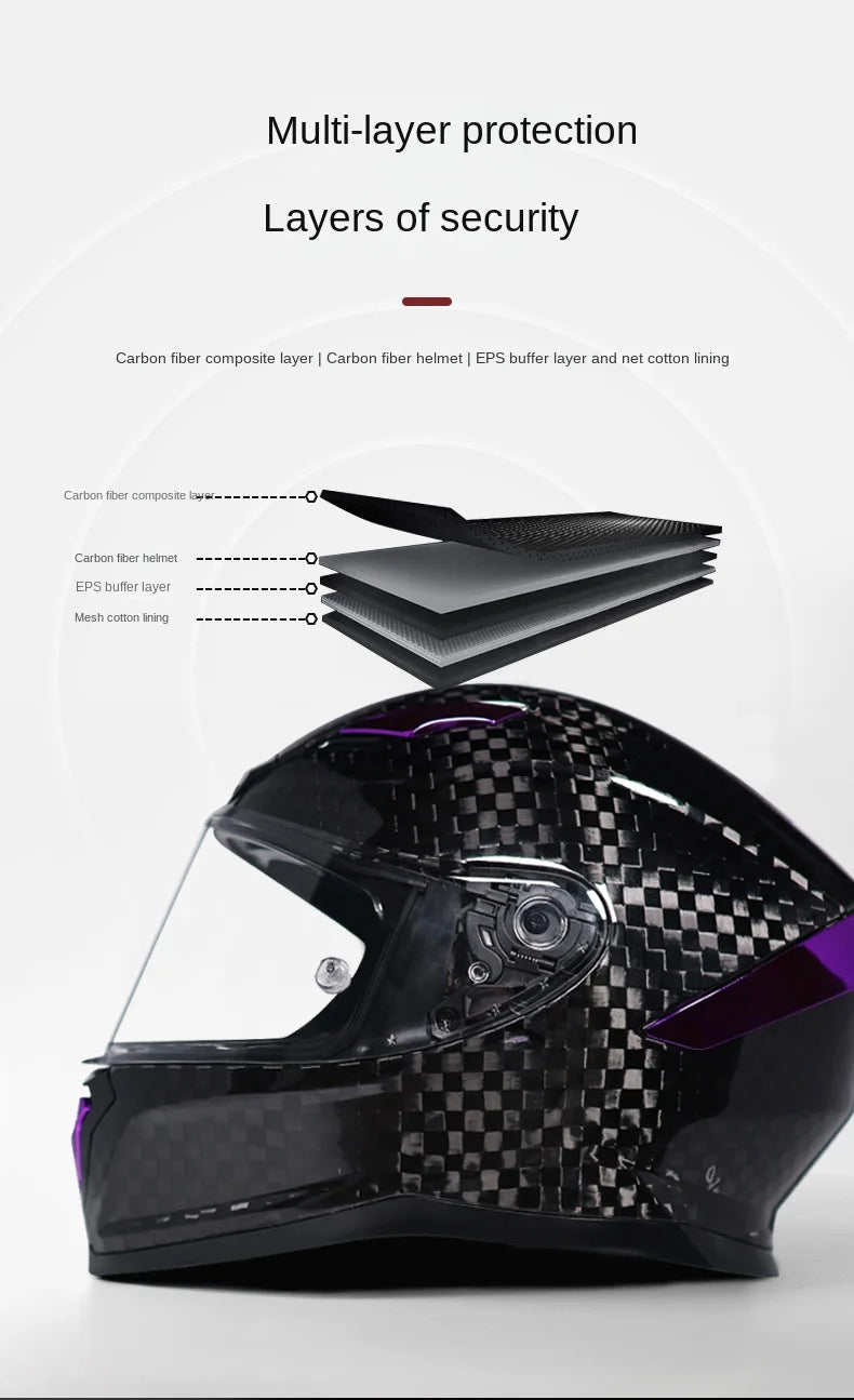ORZ Carbon Fiber Motorcycle Helmet Four Seasons Full Face DOT Approved Unisex