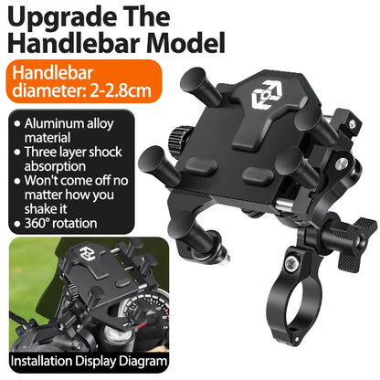 Motorcycle Phone Holder Universal Aluminum Alloy Shock-Absorbing Motos Handlebar Navigation Bracket 360° Rotary Adjustable Stand