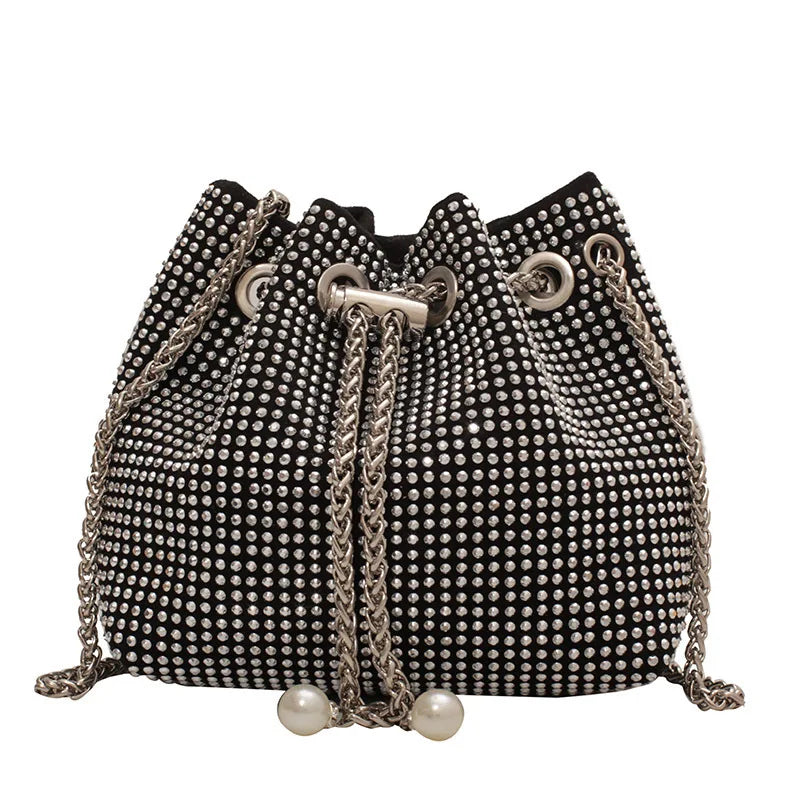 Luxury Women's Bag New High Quality Horseshoe Bucket Bag Exquisite PU Rivet Sequin Design Women's One Shoulder Handbag