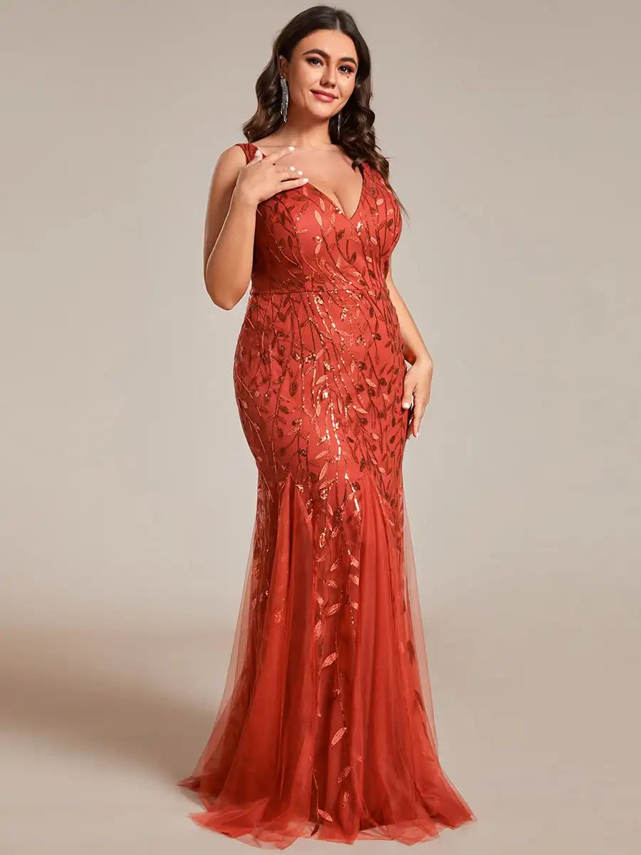 BAZIIINGAAA Party Dress Sexy Double V-Neck Sequin Mermaid Maxi Dresses For Evening Evening Dress