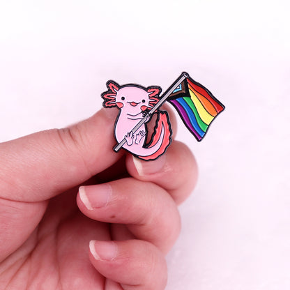 Happy Pride Rainbow Flag Axolotl Enamel Pin Kawaii Animal Brooch LGBT Gifts Jewelry Backpack Decorate