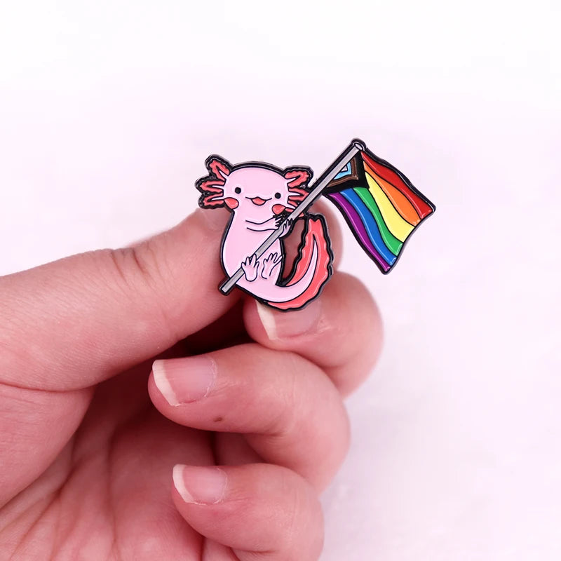 Happy Pride Rainbow Flag Axolotl Enamel Pin Kawaii Animal Brooch LGBT Gifts Jewelry Backpack Decorate