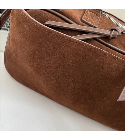 Retro Red Suede Wedding Shoulder Bag Luxury Designer Women Versatile Underarm Bags Elegant Female Large Capacity Handbags