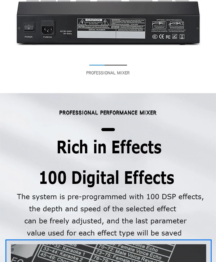 8/12 Channel Digital Mixer Audio Console 100 DSP Effects Bluetooth USB MP3 DJ Reverberation Sound Mixing Console