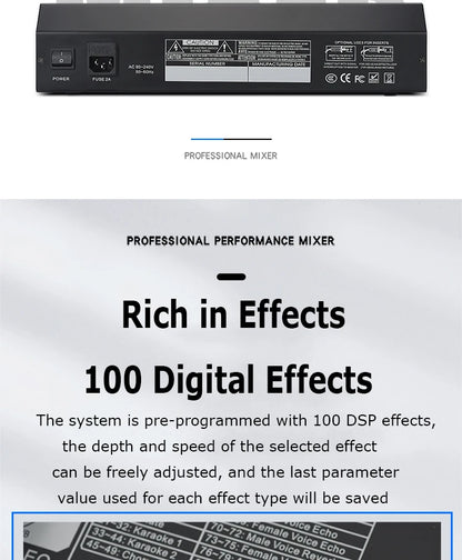 8/12 Channel Digital Mixer Audio Console 100 DSP Effects Bluetooth USB MP3 DJ Reverberation Sound Mixing Console