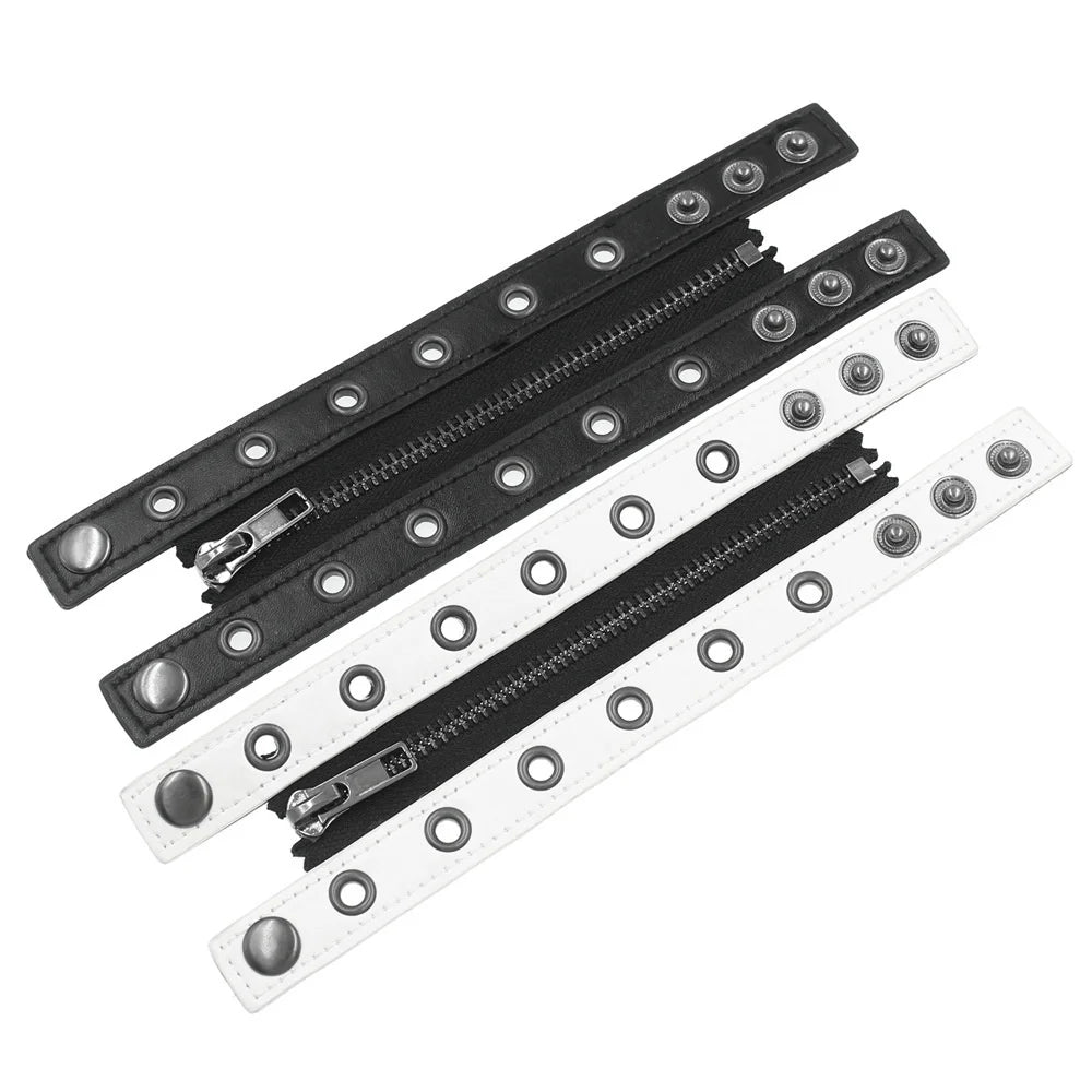 2025 Gothic Adjustable Pu Leather Bracelet Zipper Punk Rivet Wrap Bracelets Bangle Button Wristband Men Women Jewelry