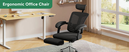 Ergonomic Mesh Office Desk Chair with Footrest, Comfrotable Big and Tall Reclining Computer Chair with Adjustable Lumbar
