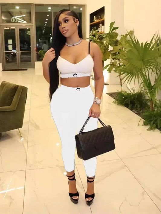Black Tank Top Set Women Two Piece Pants Moon Print Ins High Street Summer Sexy Slim Fit Versatile Outerwear