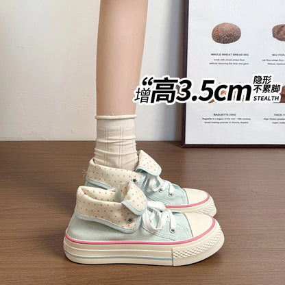 New High Help Canvas Shoes Dots Women's Casual Shoes Woman Vulcanize Sneakers Comfortable Sport Walking Platform Flats Shoes 015