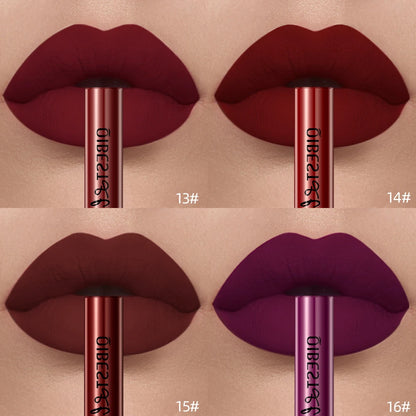 QIBEST Sexy Red Matte Lip Gloss Long Lasting Velvet Liquid Lipstick Lip Makeup Women Beauty Nonstick Cup Waterproof Lipgloss Hot