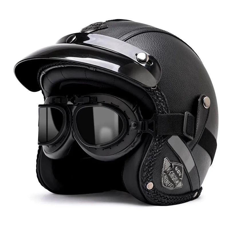 Retro motorcycle helmet, electric scooter 3/4 helmet, lightweight and breathable, suitable for all seasons