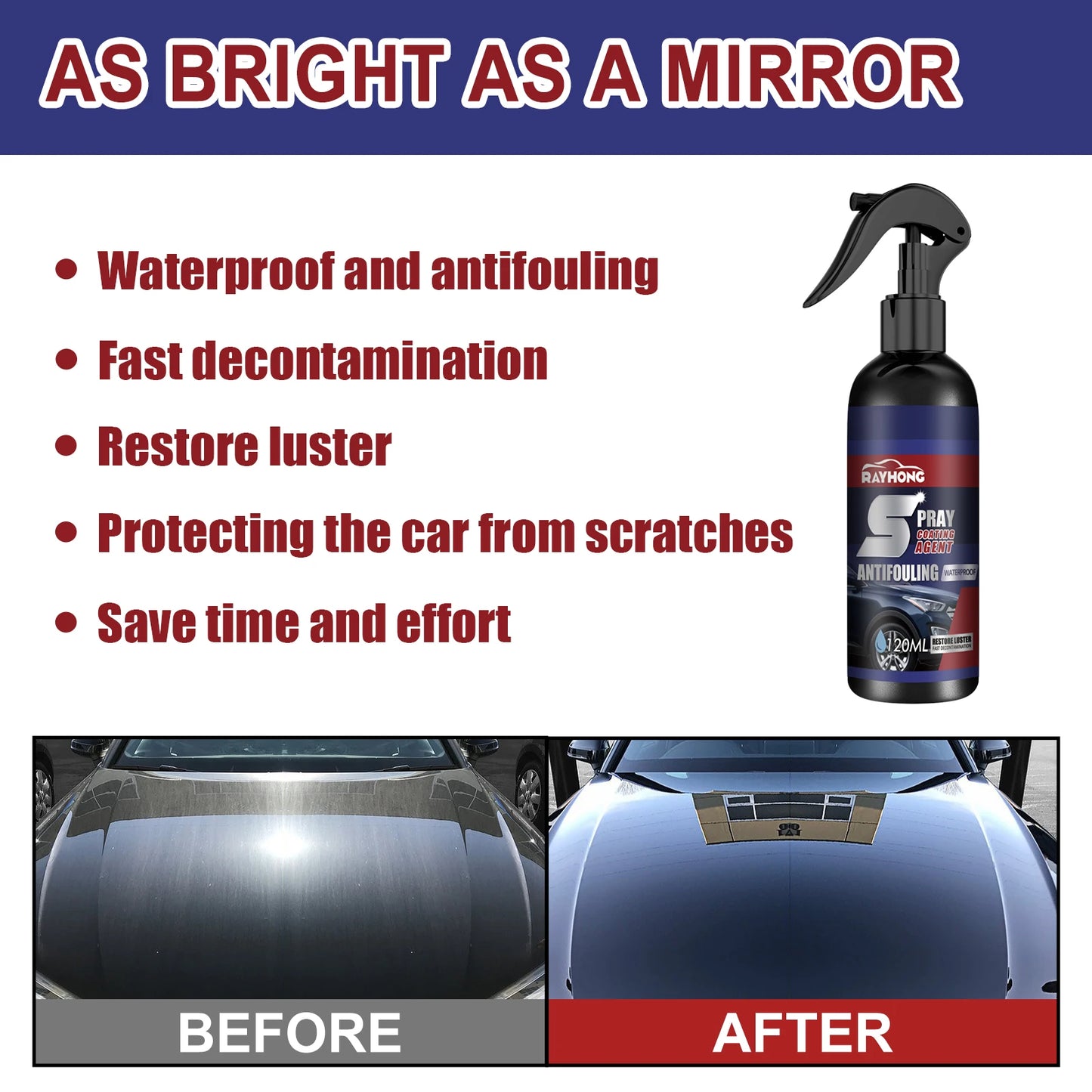 Car Nano Ceramic Coating Spray for Cars Hydrophobic Paint Sealant Restores Black Color & High Gloss Long Lasting Protection