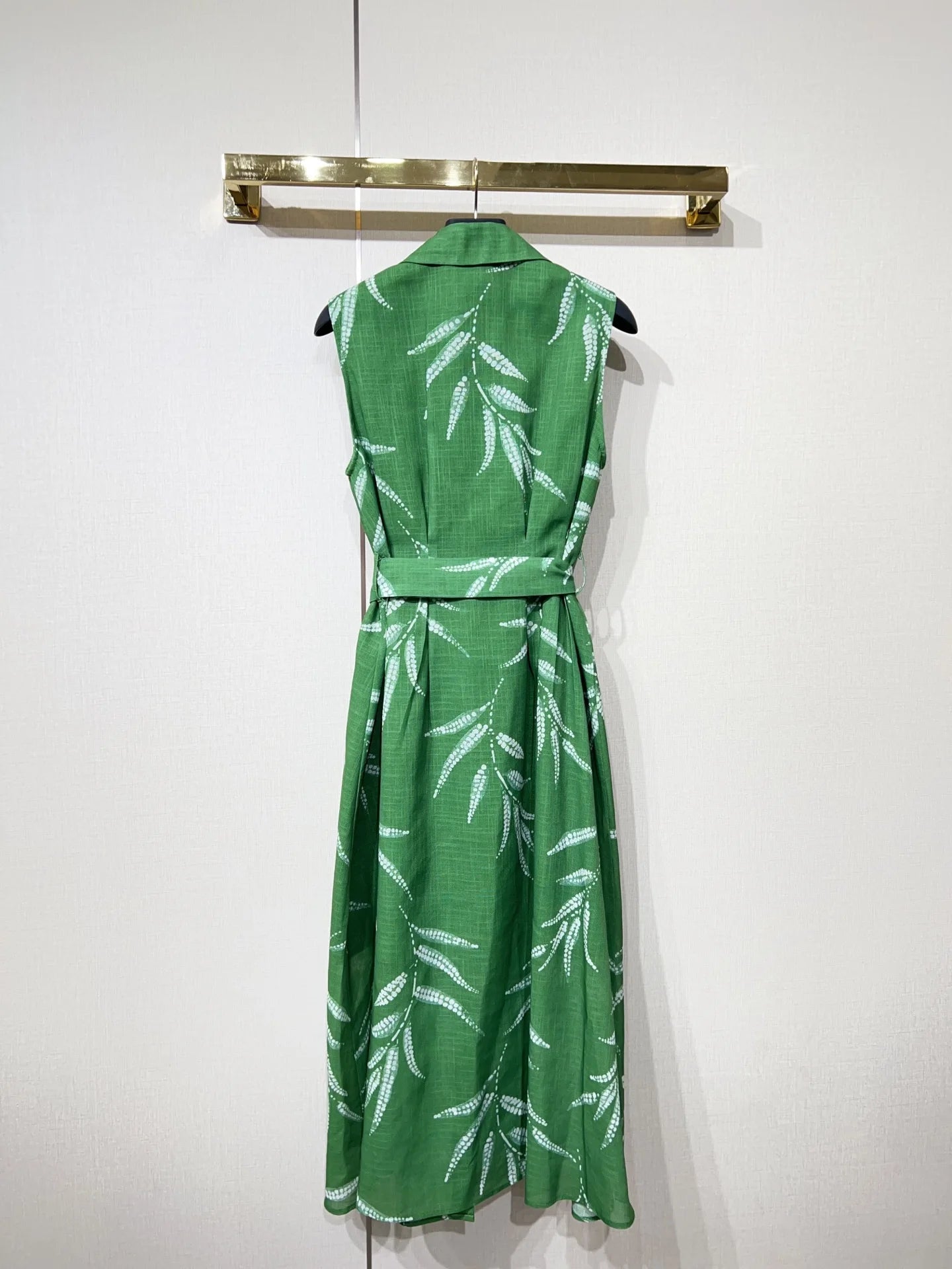 ZJYT New Summer Women's Sleeveless Green Dress Elegant Print Single Breasted Casual Holiday Midi Dresses Vestidos Female Clothes